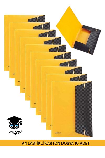 SEYFİKİRTASİYE 10 Pieces Elastic A4 Cardboard Binder - Yellow and Black
