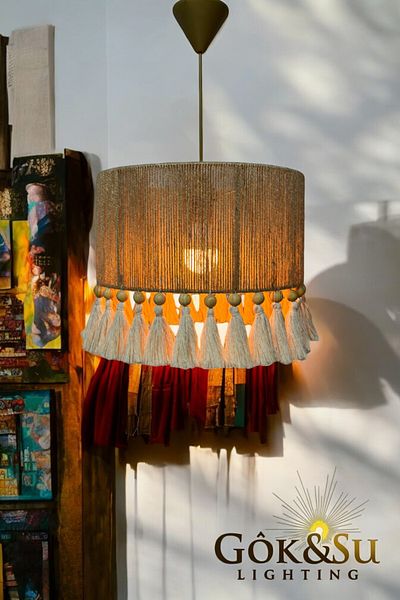 Göksu Lighting Thin Jute Chandelier - Rustic, Bohemian, Wicker, Macrame and Tassel Chandelier