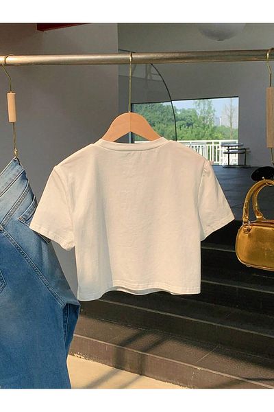 Let's Wear Γυναικείο Crop T-shirt Chery Printed Crew Neck