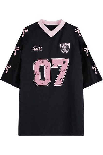Touz Moda Y2K Ribbon Ballet Printed Oversize T-Shirt