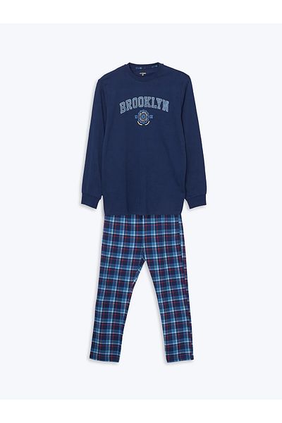 LC Waikiki Σετ ανδρικών πιτζάμες καρό Navy Blue Standard Fit