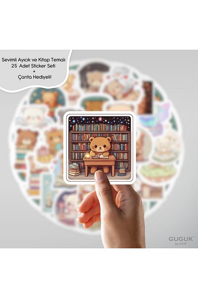 GUGUK مجموعة ملصقات لطيفة على شكل دمية دب وكتاب