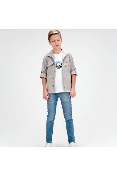Cool Exclusive Boy's 100% Cotton Double Pocket Letter Printed Long Sleeve 4-Piece Shirt Set
