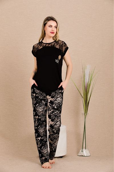 Lady Lingerie Set pijamale de damă din bumbac cu mâneci scurte cu detaliu cu rever