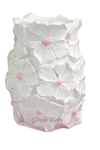 gözde hobi Gözdehobi Flower Patterned Stylish Decorative Makeup Table Top Organizer Organizer Vase Pen Holder Gift