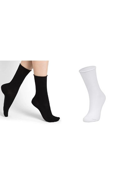 Bolero 2-Piece Roll Top Elasticless Women's Black and White Bamboo Socks