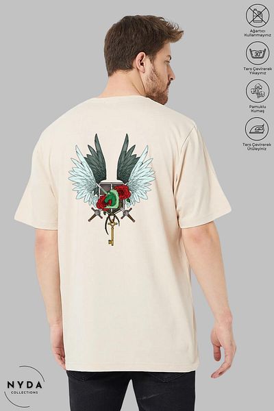 Nyda Collections Unisex Crew Neck Attack on Titan 2 εμπριμέ βαμβακερό μπλουζάκι με κοντό μανίκι