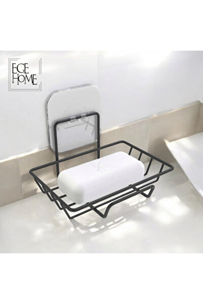 Home Yapışkanlı Sabunluk Banyo Mutfak  Wc Metal Katı Sabunluk Siyah
