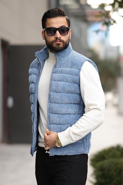 Moderk Velvet Corduroy Zippered Inflatable Vest Men