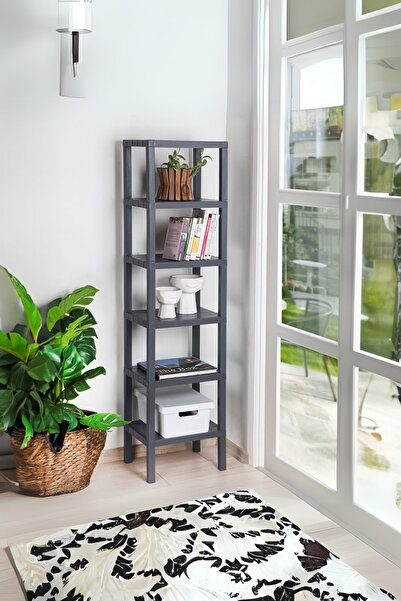 Hesaplı Kasa 6 Katlı Dikey Raf Düzenleyici Plastik Raf Ünitesi Gri, Kitaplık, Banyo, Mutfak Rafı, Gri