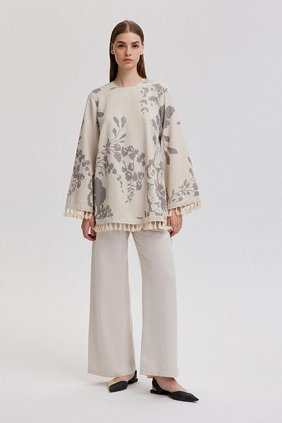 Touché Privé Lace Detailed Tassel Tunic - Natural Texture