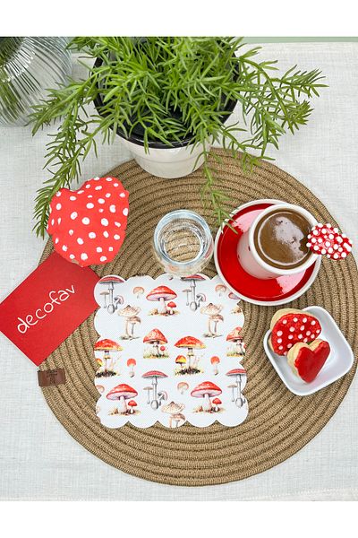 DECO Mushroom Seasons Themed Laser Cut Washable Cocktail Napkin