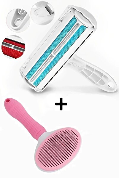 Maridet مشط وفرشاة للقطط والكلاب مع مفتاح تنظيف ذاتي، مجموعة مكونة من قطعتين