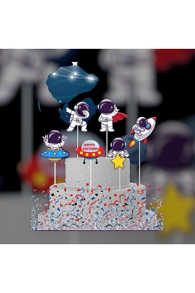 Deniz Party Store Space Astronot - Set of 6 Figured Cake Decorations and Long Toothpicks