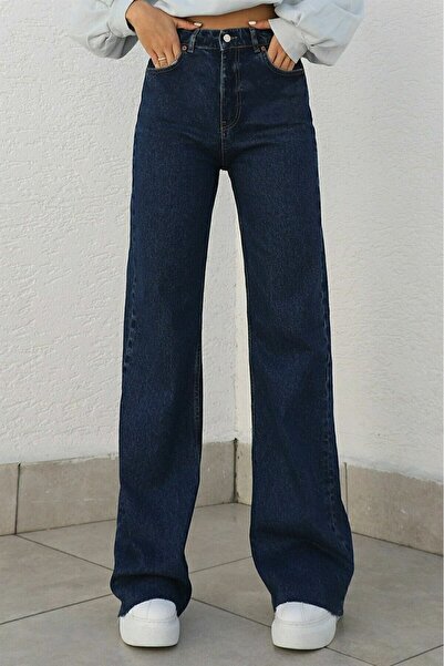 aideen New Adenlia Gold Icon 90's Dark Navy Stretch Fabric Super Extra High Waist Palazzo Loose Jean Pant.