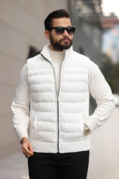 Moderk Velvet Corduroy Zippered Inflatable Vest Men