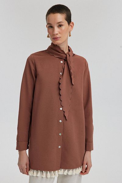 Touché Privé Stylish Shirt with Embroidery and Tassel Detail