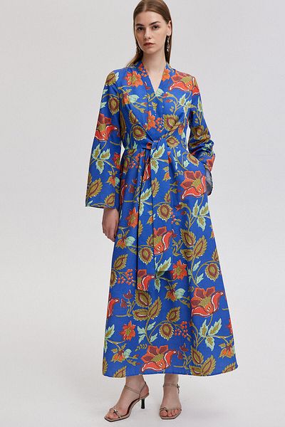 Touché Privé Floral Patterned Dress with Tie Detail