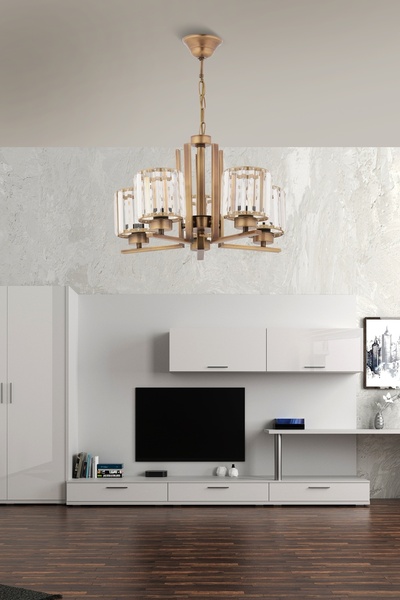 Avonni Kristal Modern Avize E27 60W 50cm Metal Eskitme Avonni-FZ-7396-5E