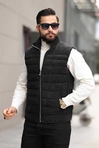 Moderk Velvet Corduroy Zippered Inflatable Vest Men