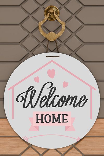 Rugmood Λευκό "Welcome Home" Τυπωμένο Μοντέρνο Στολίδι Πόρτας
