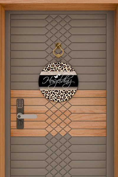 Rugmood Μοντέρνα ψηφιακή εκτύπωση Μαύρο ξύλινο Leopard Welcome Door Ornament