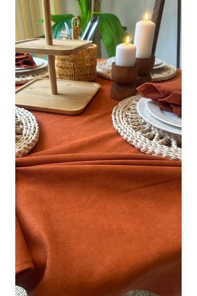 Decamor home Velvet Textured Laceless Stain Resistant Brick Color Round Table Plaster