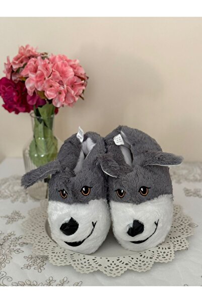 Nisanur Shoes Konfor βελούδινες παντόφλες με χαριτωμένες φιγούρες σκύλου Unisex παντόφλες ζώων..