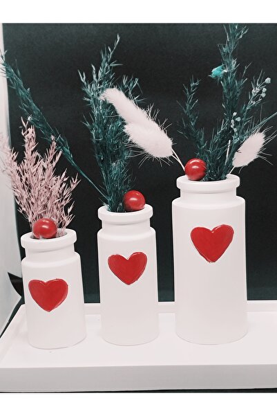 Handmade Dekoratif kalp vazo set tabakli hediyelik set 3 boy sevgililer günü ...