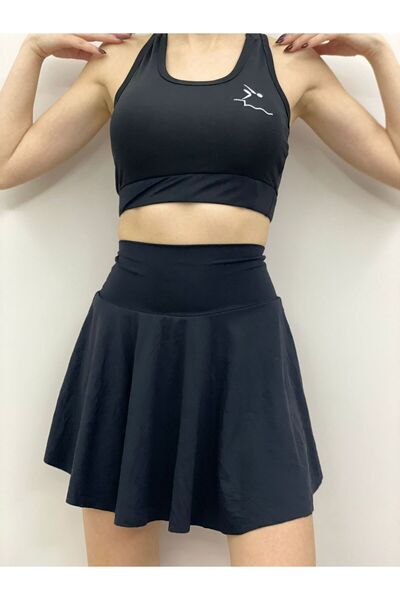 BCFSWİMSPORTS ERKILIÇ 2011 High Waist Shorts Skirted Crop Swimsuit Black / Bustier Suit / Sports Skirt Swimsuit Volleyball Skirt Swimsuit