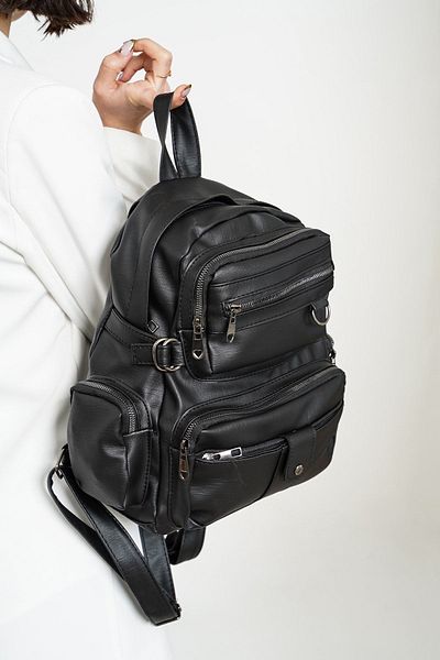 unique crane bags Black Leather Women's Backpack - Washable
