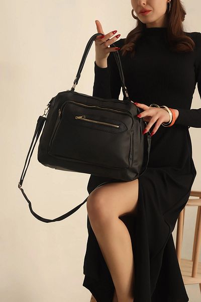 FHD BAGS Geantă de umăr neagră cu aspect de piele cu mai mulți ochi pentru femei