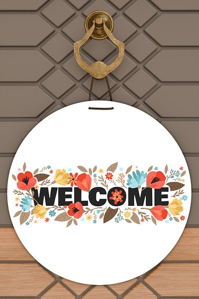 Rugmood Ornament pentru ușă de bun venit cu imprimare digitală modernă, cu flori albe