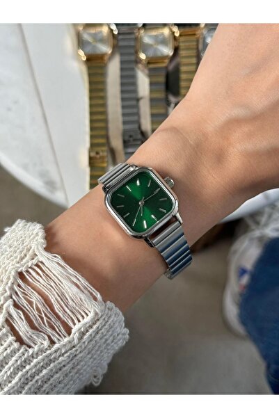 ÇENÇEN Yesil Kadran Yeni Model Gümüs Kordon Erkek Kol Saati (AYARLANABİLİR KO...