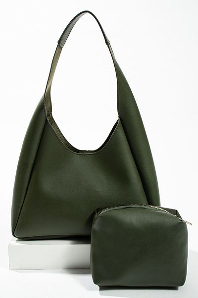 NBİBAGS Black Faux Leather Zippered Makeup Bag Hand and Shoulder Bag with Snap Closure