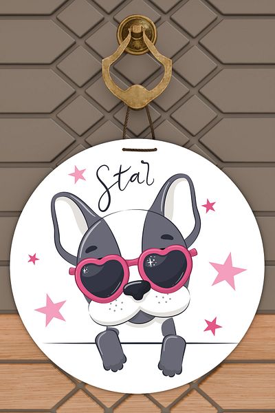 Rugmood Μοντέρνα ψηφιακή εκτύπωση Beeyellow Dog Baby Door Στολίδι με γυαλιά