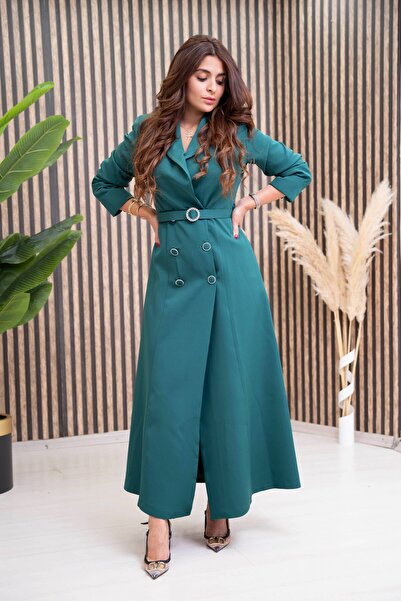 zümrüt moda 1740 Model Hijab Trench Coat and Belt - Button Detail