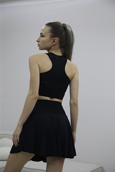 BCFSWİMSPORTS ERKILIÇ 2011 High Waist Shorts Skirted Crop Swimsuit Black / Bustier Suit / Sports Skirt Swimsuit Volleyball Skirt Swimsuit