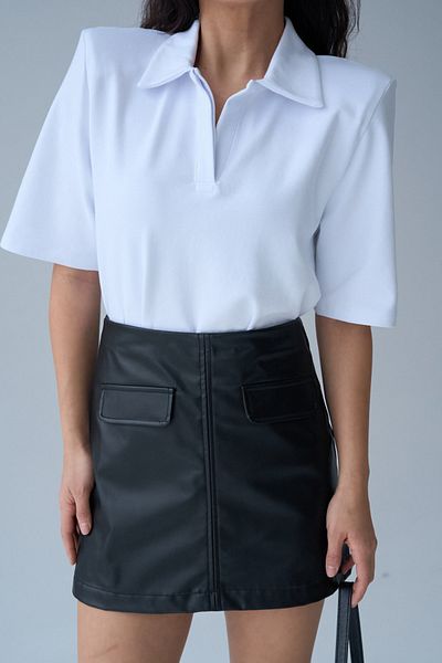 LOOSH Women's White Polo Neck Padded Short Sleeve Basic T-Shirt
