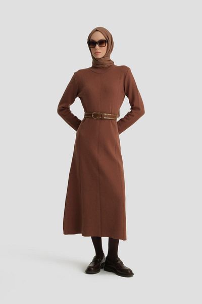 Armine Πλεκτό Φόρεμα Bitter Brown μακρυμάνικο - 24kd4217