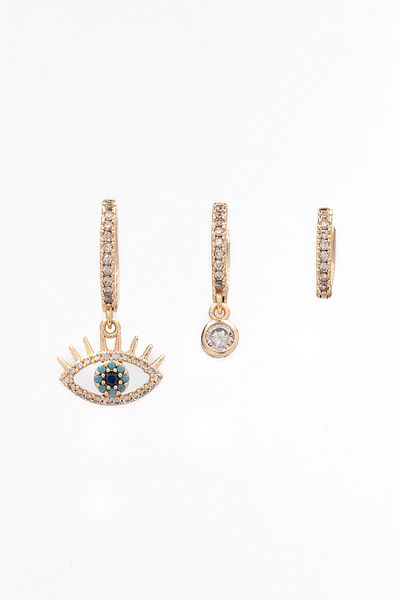 Bijuty Zircon Stone 3-Piece Evil Eye Figured Dangle Earrings