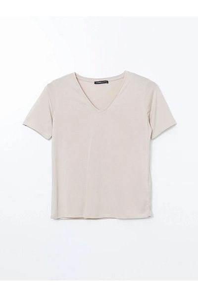 LC Waikiki Lcwaikiki Classic Gray V-Neck Women's T-Shirt