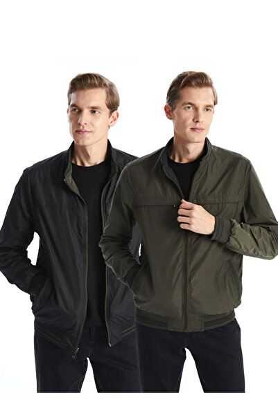 LC Waikiki Ανδρικό παλτό μεσαίου χοντρού χακί Standard Fit Stand-up Collar