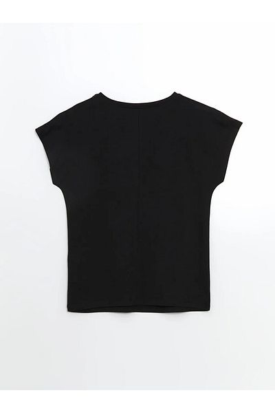 LC Waikiki Lcwaikiki Classic Black Crew Neck Sequin Sequin Embroidered Women's T-Shirt