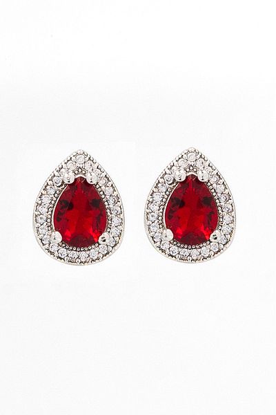 Bijuty Zircon Cubic Zirconia Red Drop Stone Earrings