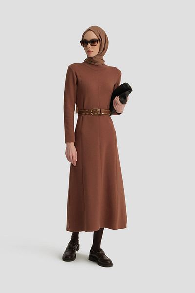 Armine Πλεκτό Φόρεμα Bitter Brown μακρυμάνικο - 24kd4217