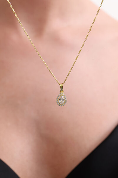 jingle bells Damla Zirkon Taşlı Altın Kaplama Kolye 925 Ayar Gümüş