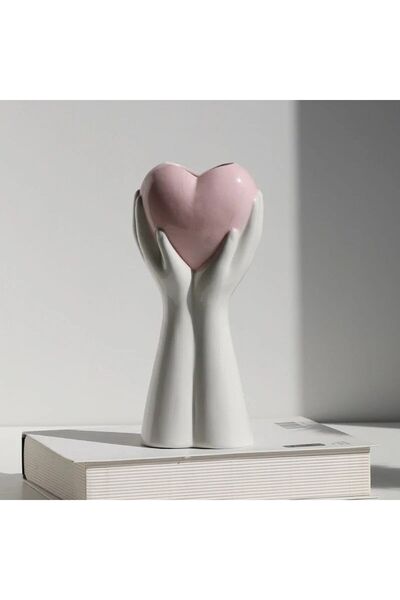 gözde hobi Gözdehobi El Üstünde Kalp | Modern Dekorasyon Vazo Saksı | Sukulent Dekor