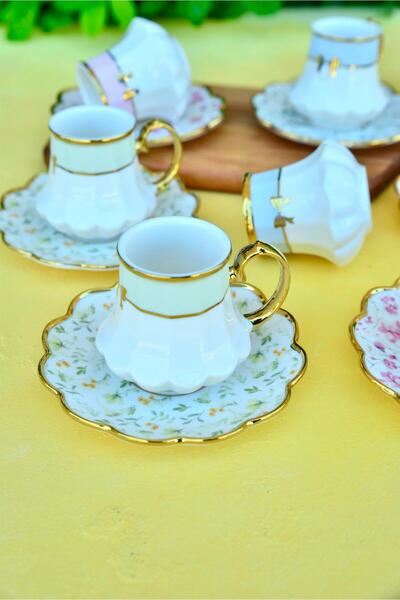 şirineşyalarım طقم فناجين قهوة تركية من البورسلين مكون من 6 قطع من سيينا