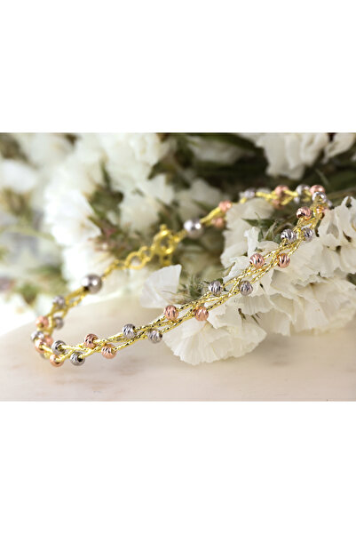 jingle bells Dorika Altın Yaldızlı 925 Ayar Gümüş Örgü Bilezik 3 Renkli Doris...